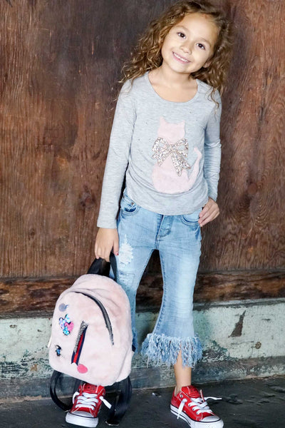 Girls Pink Faux Fur Mini Backpack