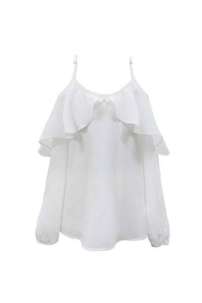 Hannah Banana Big Girls Ruffled Cold Shoulder Long Sleeve Chiffon Blouse