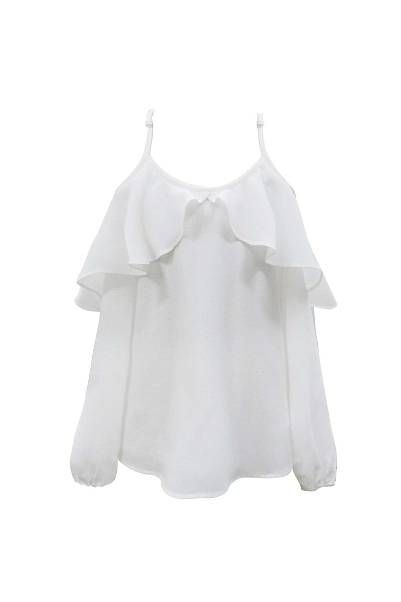 Hannah Banana Big Girls Ruffled Cold Shoulder Long Sleeve Chiffon Blouse