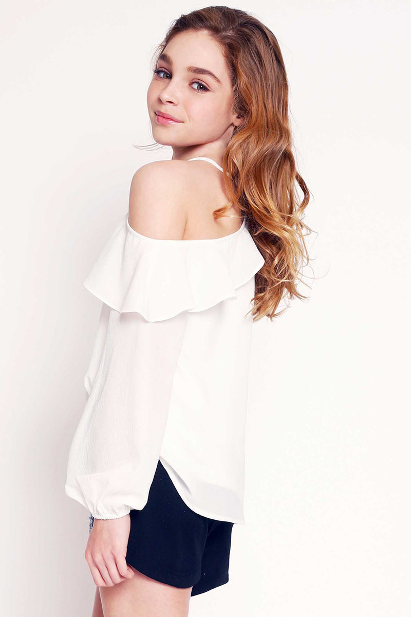 Hannah Banana Big Girls Ruffled Cold Shoulder Long Sleeve Chiffon Blouse