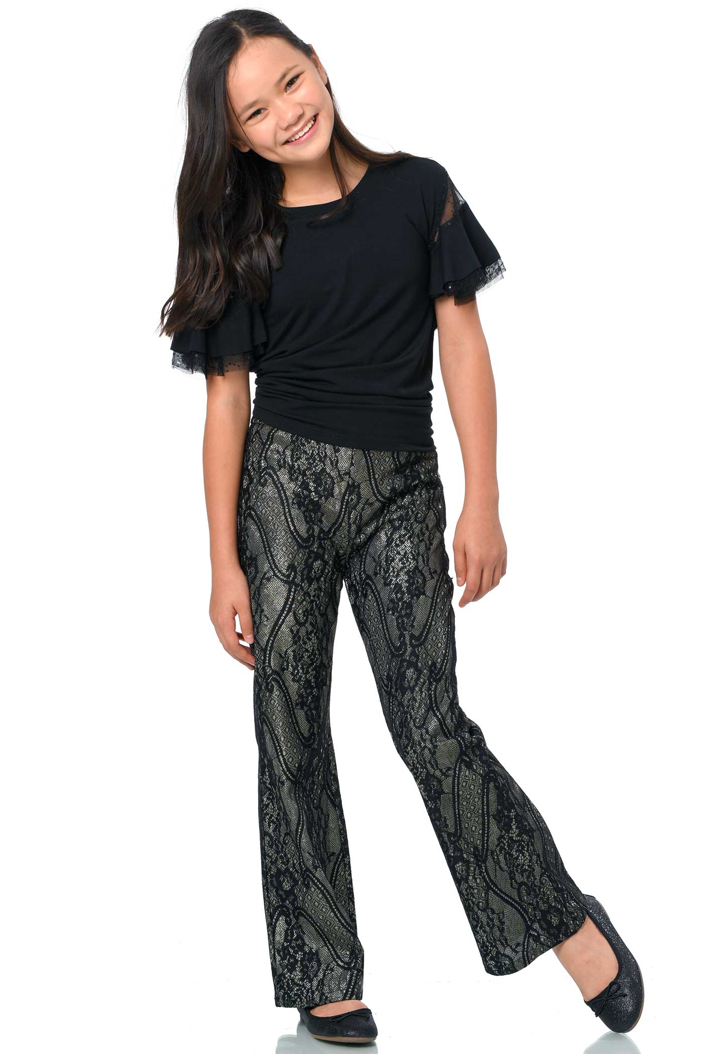 Truly Me Big Girl Glittery Lace Flared Leg Pants