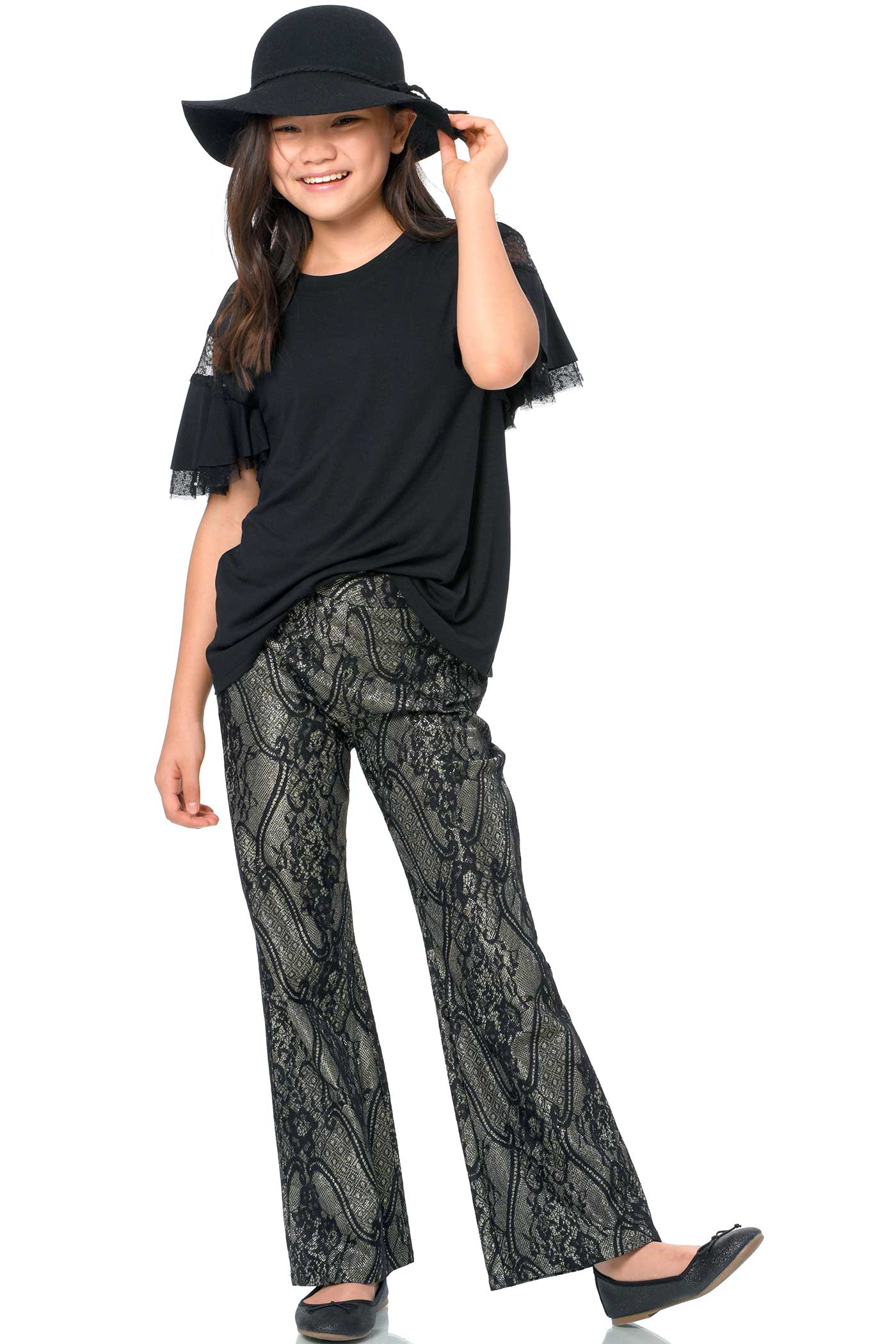 Truly Me Big Girl Glittery Lace Flared Leg Pants