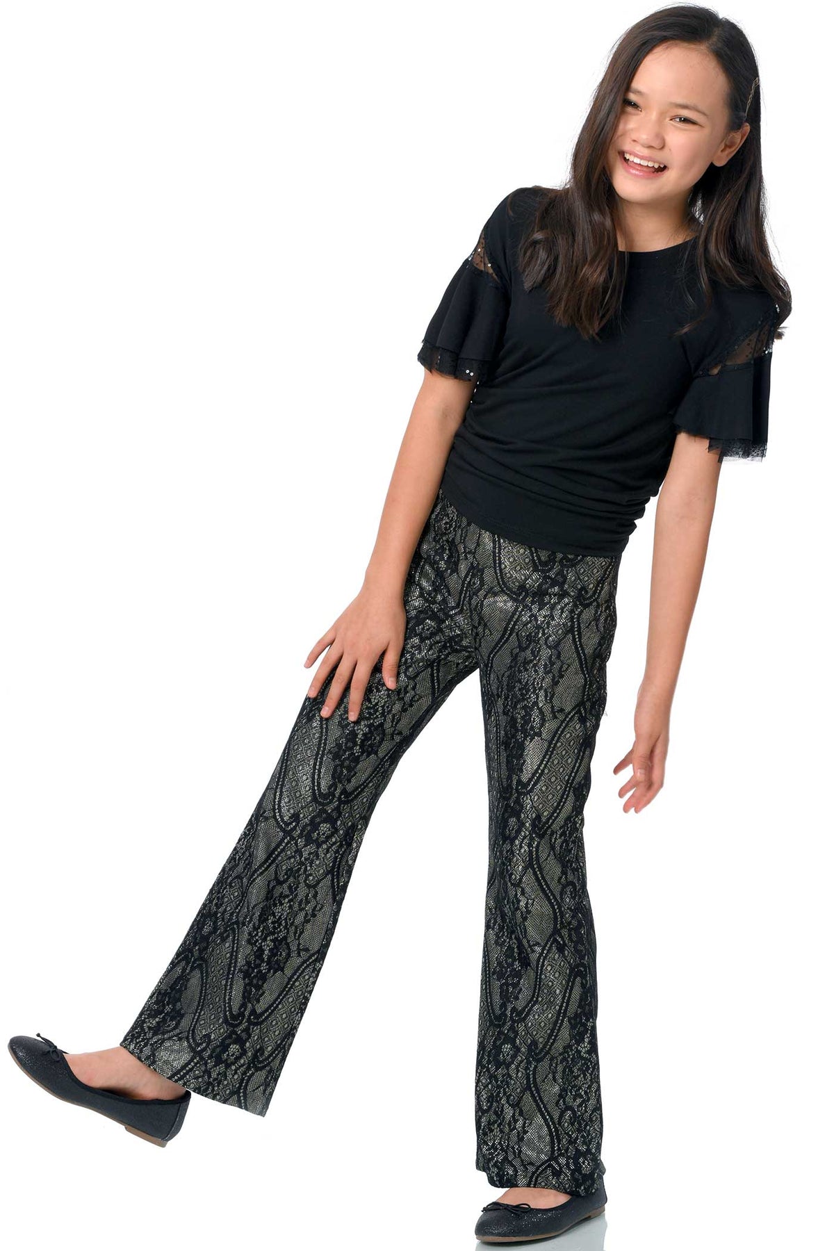 Truly Me Big Girl Glittery Lace Flared Leg Pants