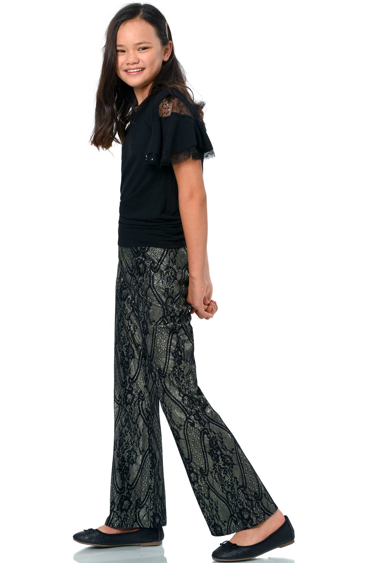 Truly Me Big Girl Glittery Lace Flared Leg Pants