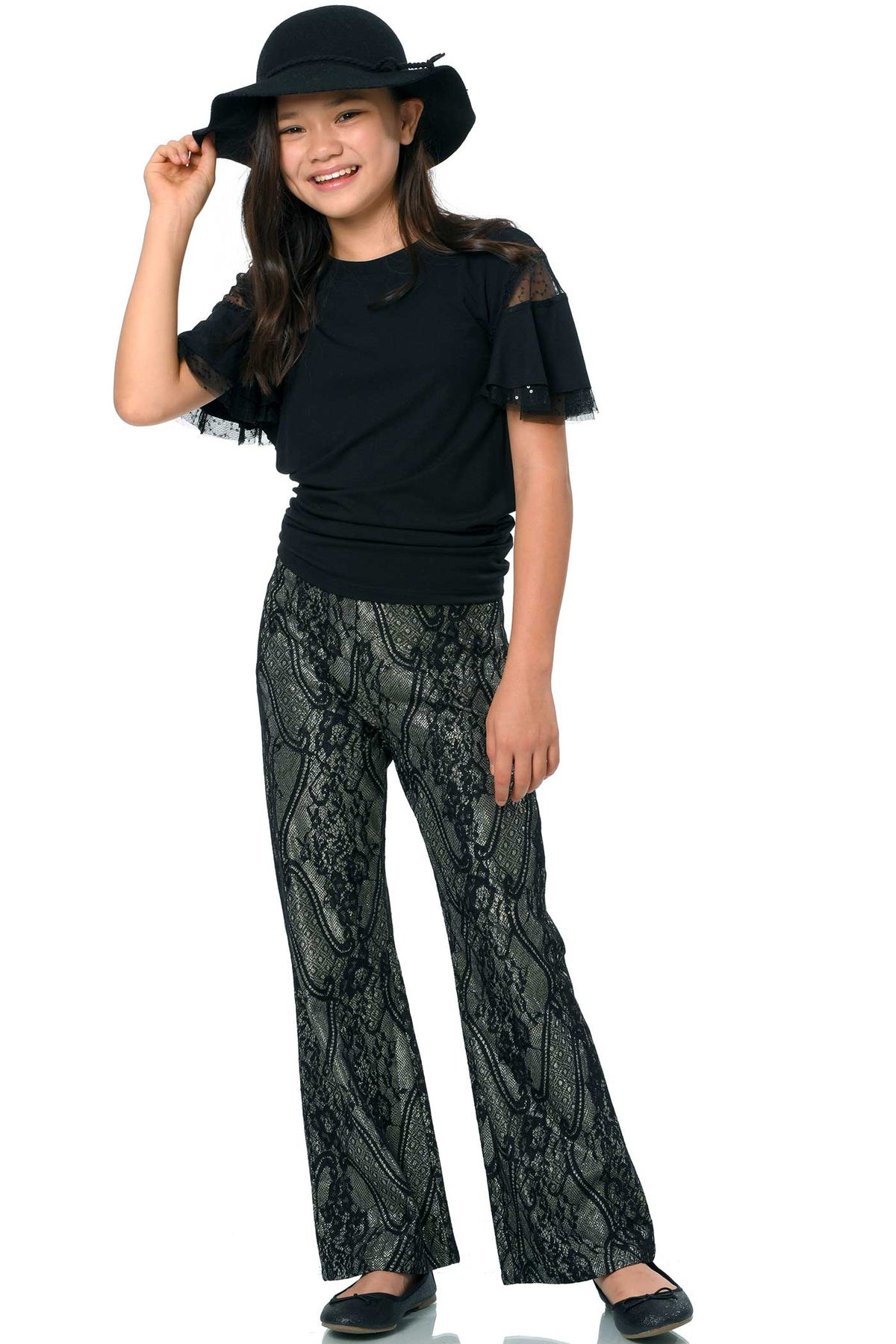 Truly Me Big Girl Glittery Lace Flared Leg Pants