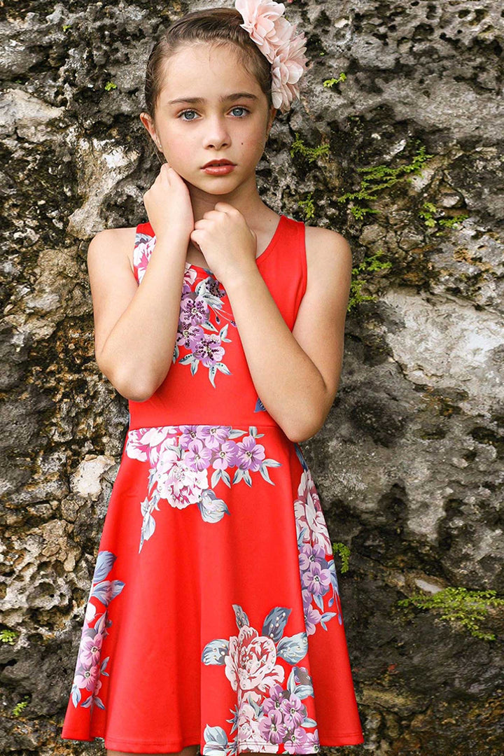 Big Girls Sleeveless Floral Fit and Flare Skater Dress