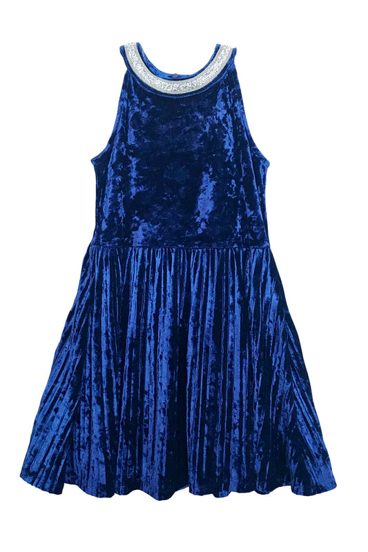 Hannah Banana Big Girls Halter Neck Pleated Velvet Party Dress