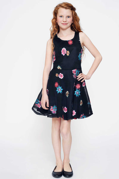 Hannah Banana Big Girls Sleeveless Fit and Flare Floral Party Dress