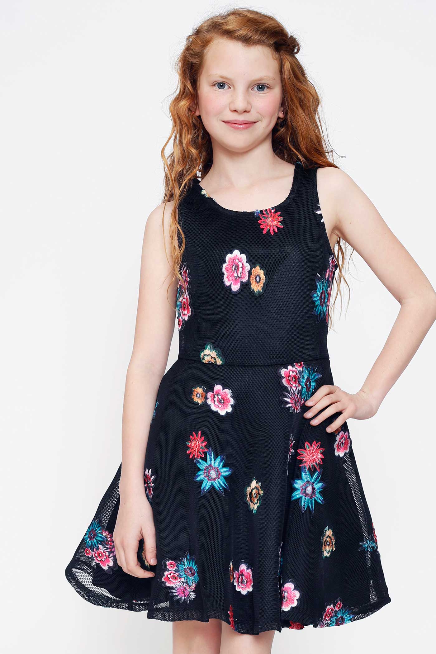 Hannah Banana Big Girls Sleeveless Fit and Flare Floral Party Dress