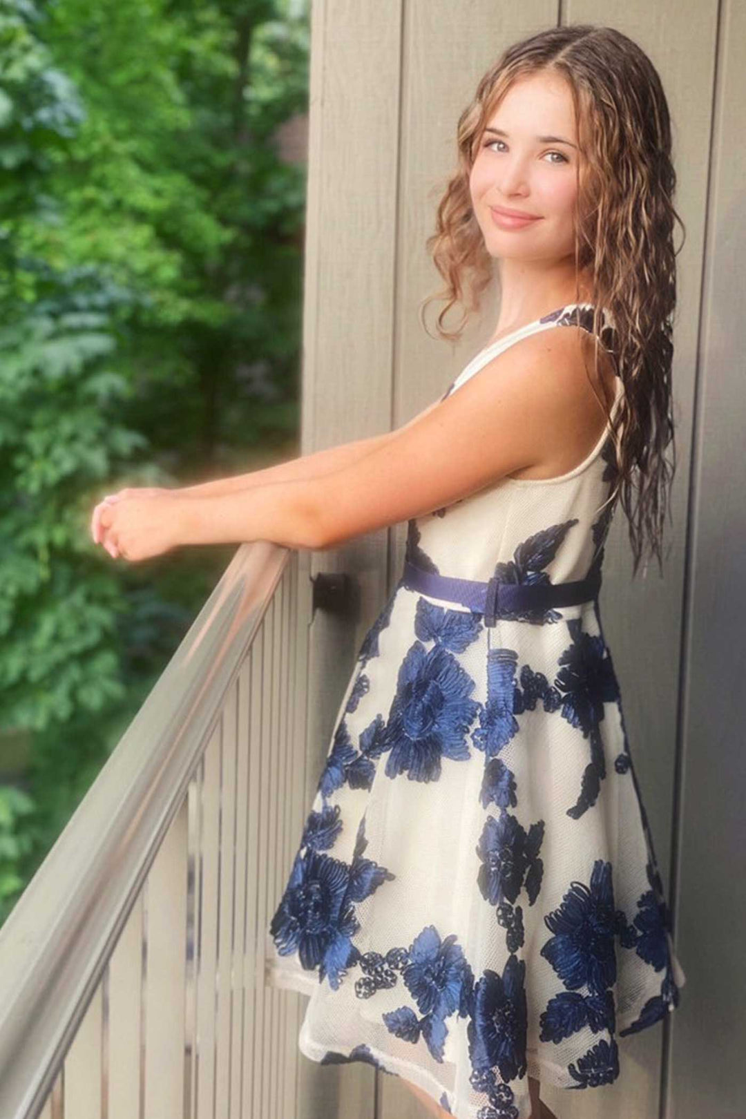 Hannah Banana Big Girls Sleeveless Fit and Flare 3D Floral Party Dress