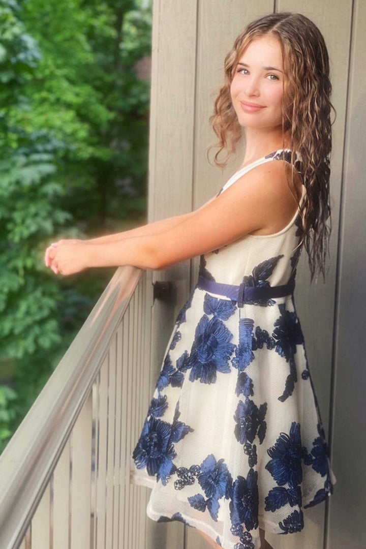 Hannah Banana Big Girls Sleeveless Fit and Flare 3D Floral Party Dress