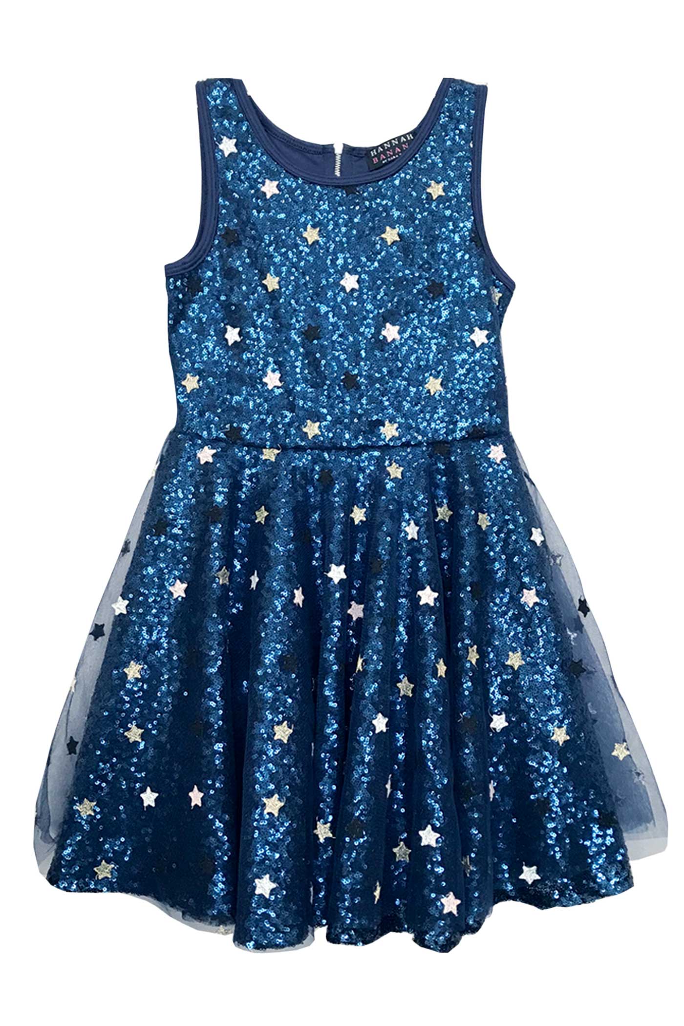 Hannah Banana Little Girls Sleeveless Star Mesh Overlay Sequin Dress