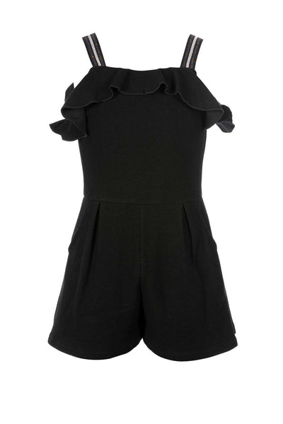 Hannah Banana Big Girls Sleeveless Ruffled Black Romper