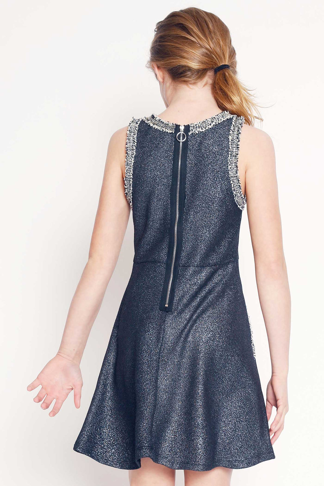 Hannah Banana Girls Sleeveless Fit and Flare Metallic Party Dress