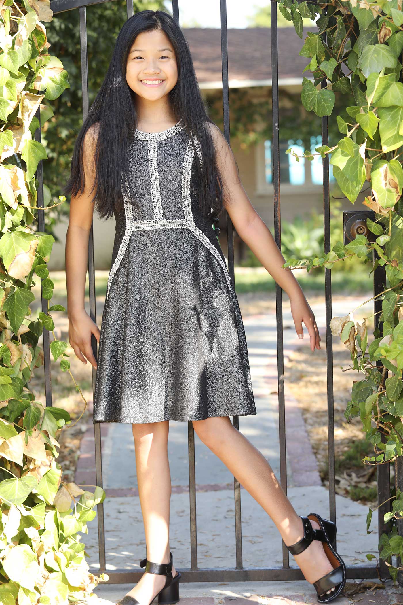 Hannah Banana Girls Sleeveless Fit and Flare Metallic Party Dress