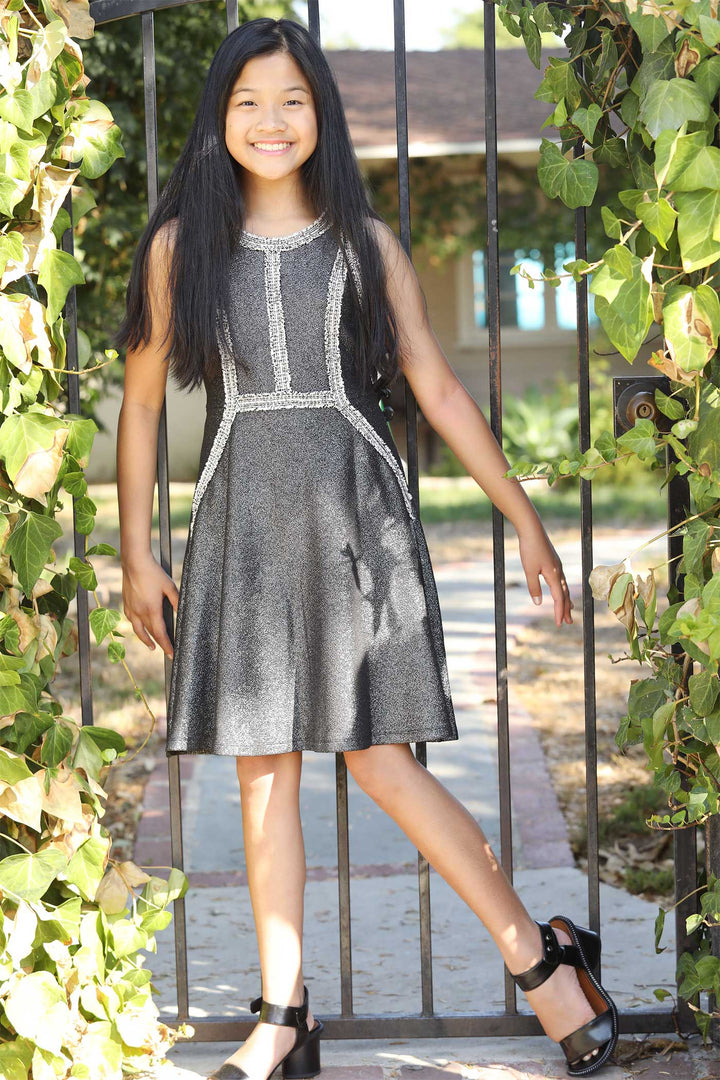 Hannah Banana Girls Sleeveless Fit and Flare Metallic Party Dress