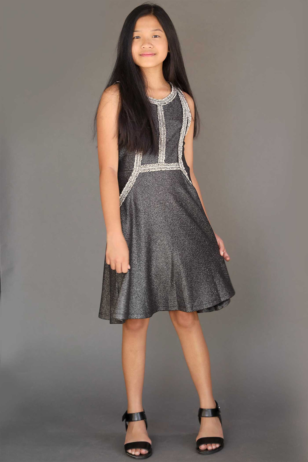 Hannah Banana Girls Sleeveless Fit and Flare Metallic Party Dress