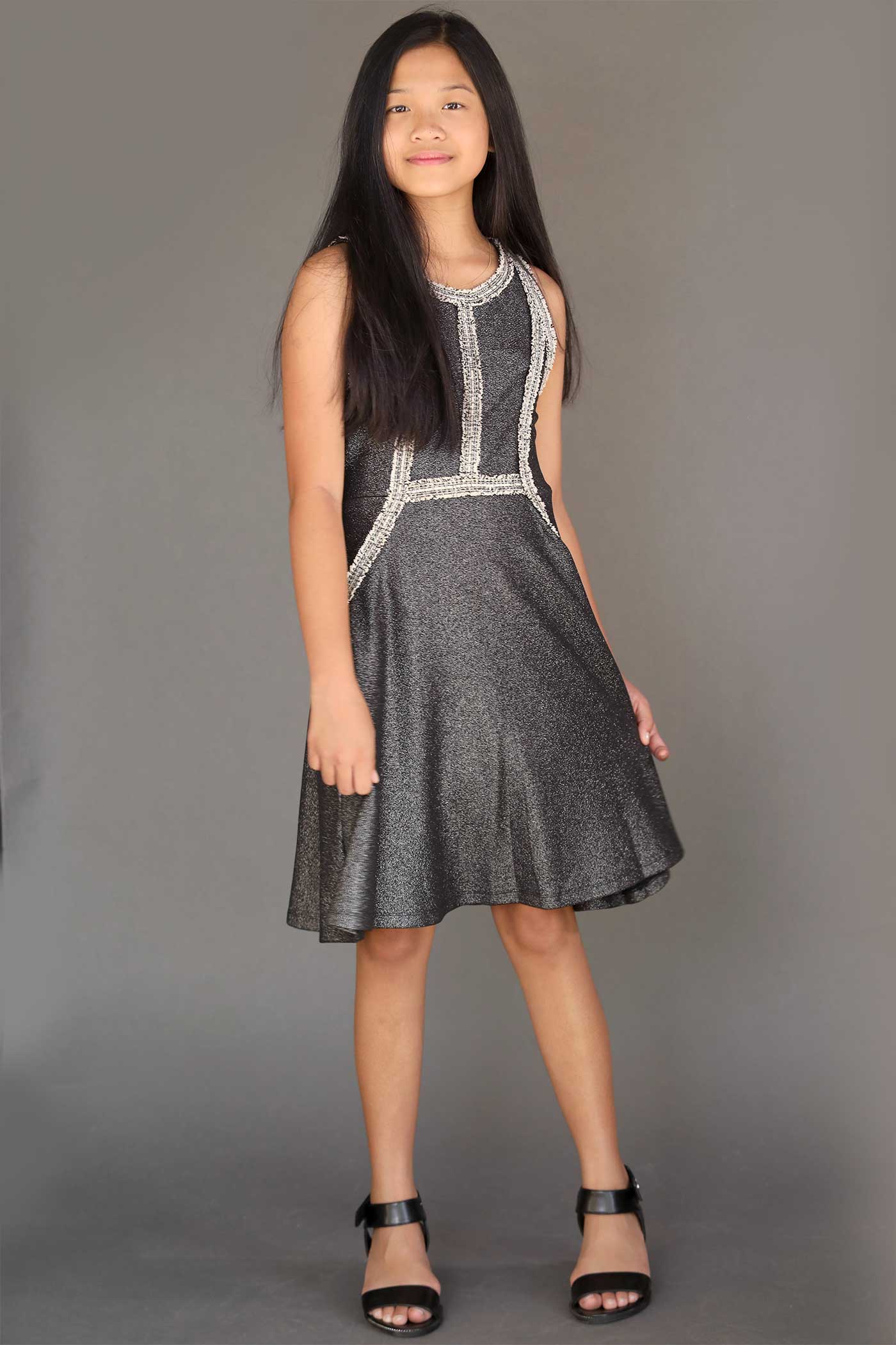 Hannah Banana Girls Sleeveless Fit and Flare Metallic Party Dress