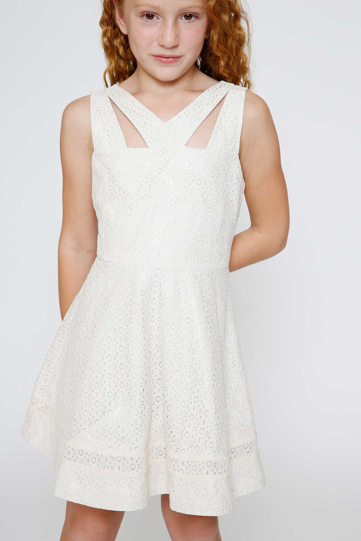 Hannah Banana Big Girls V Neck Sleeveless Fit and Flare Lace Dress