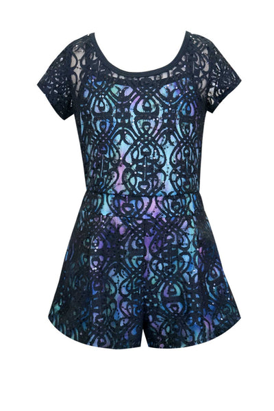 Hannah Banana Little Girls Short Sleeve Lace Overlay Romper