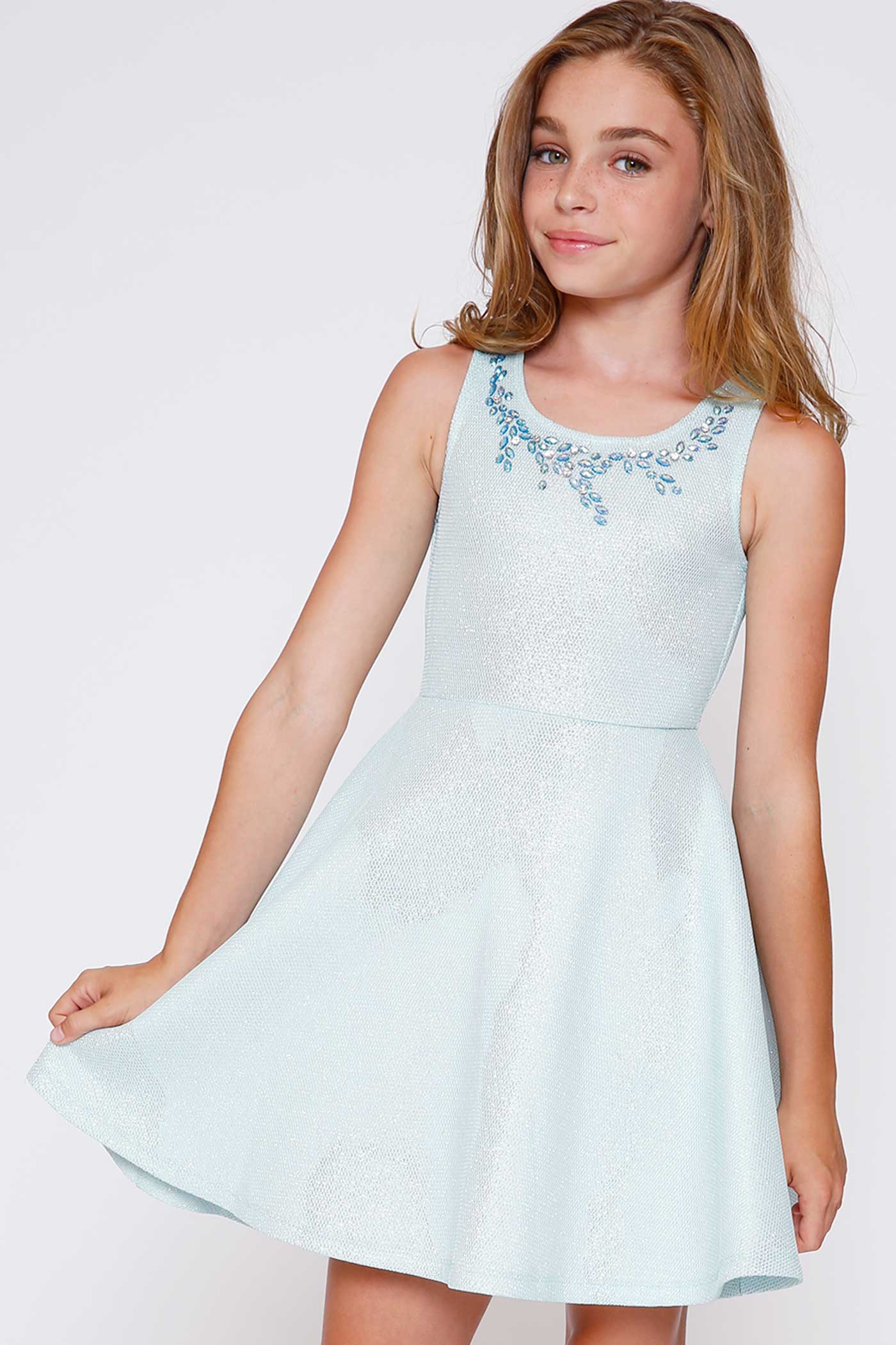 Hannah Banana Girls Sleeveless Fit and Flare Jeweled Party Dress