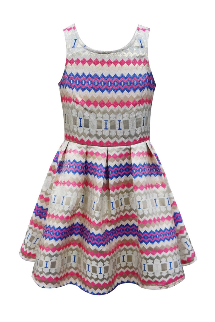 Hannah Banana Girls Sleeveless Fit and Flare Geometric Print Party Dress