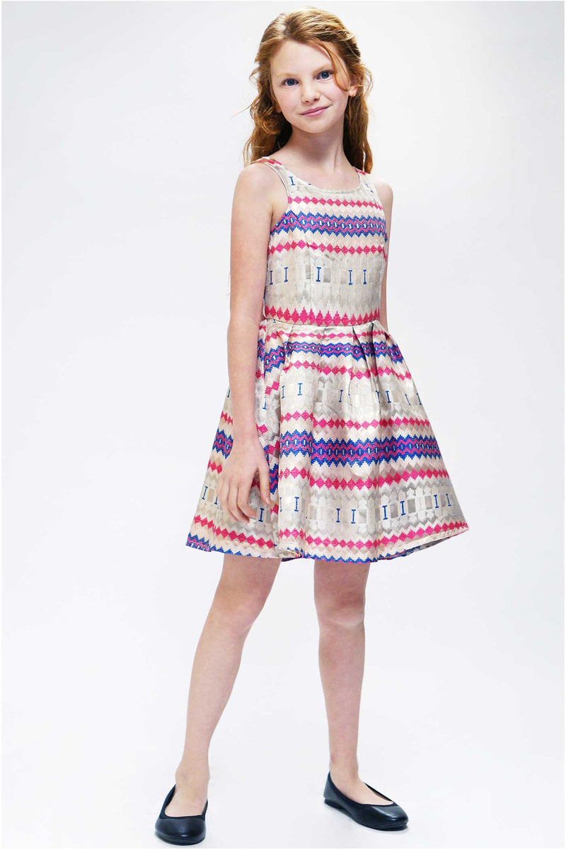 Hannah Banana Girls Sleeveless Fit and Flare Geometric Print Party Dress