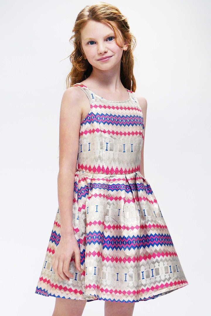 Hannah Banana Girls Sleeveless Fit and Flare Geometric Print Party Dress