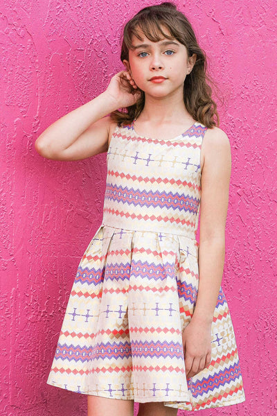 Hannah Banana Girls Sleeveless Fit and Flare Geometric Print Party Dress