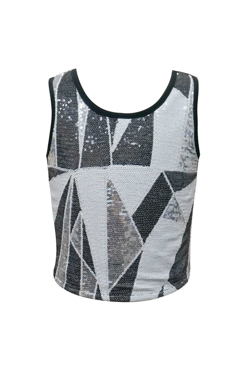 Hannah Banana Girls Geometrical Pattern Sleeveless Sequin Tank Top