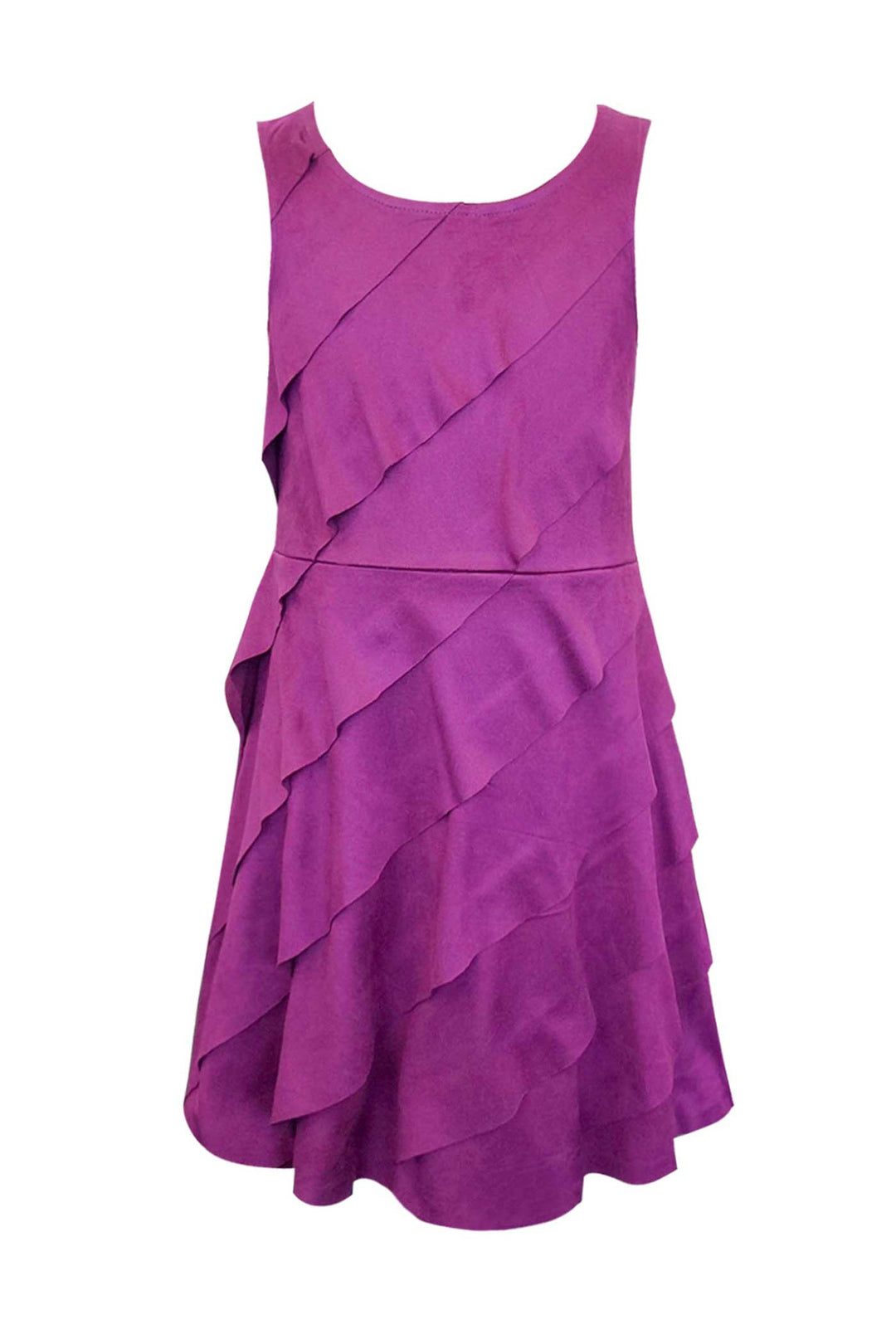 Hannah Banana Girls Asymmetrical Ruffle Tiered Sleeveless Suede Dress