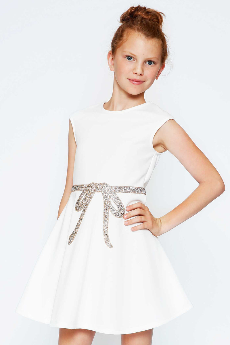 Hannah Banana Little Girls Fit and Flare Skater Dress With Jewel Bow
