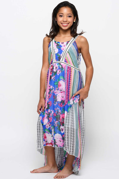 Big Girls Mixed Print High Low Chiffon Midi Dress