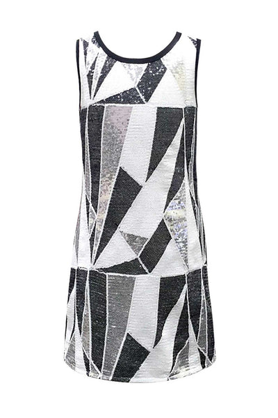 Hannah Banan Girls Sleeveless Modern Geo Pattern Sequin Party Dress