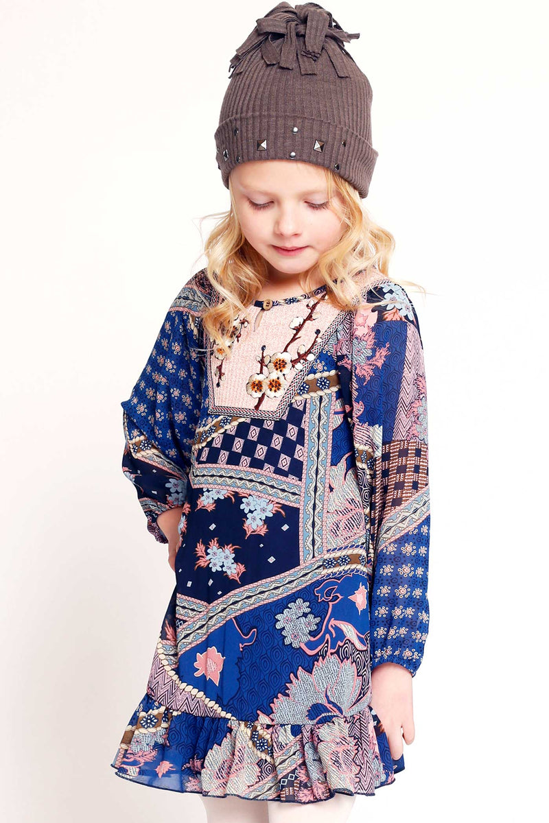 Hannah Banana Girls Boho Style Long Sleeve Floral Chiffon Dress