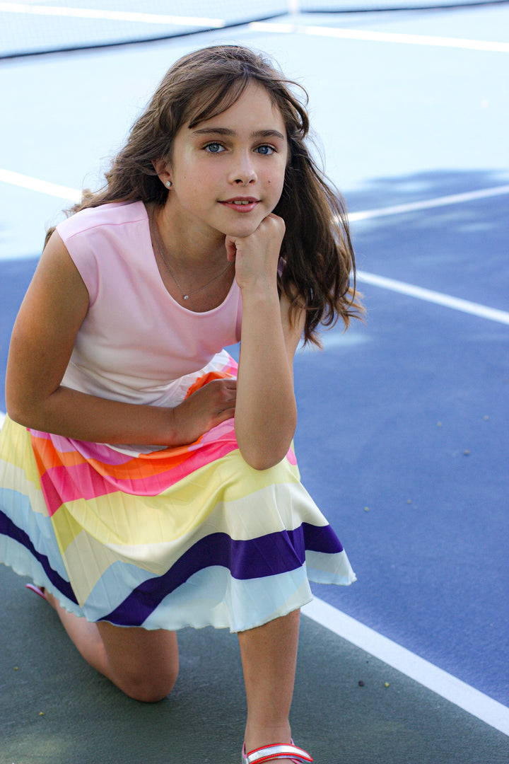 Hannah Banana Girls Colorful Wave Pleated Skater Dress