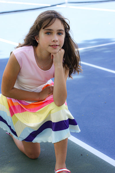Hannah Banana Girls Colorful Wave Pleated Skater Dress