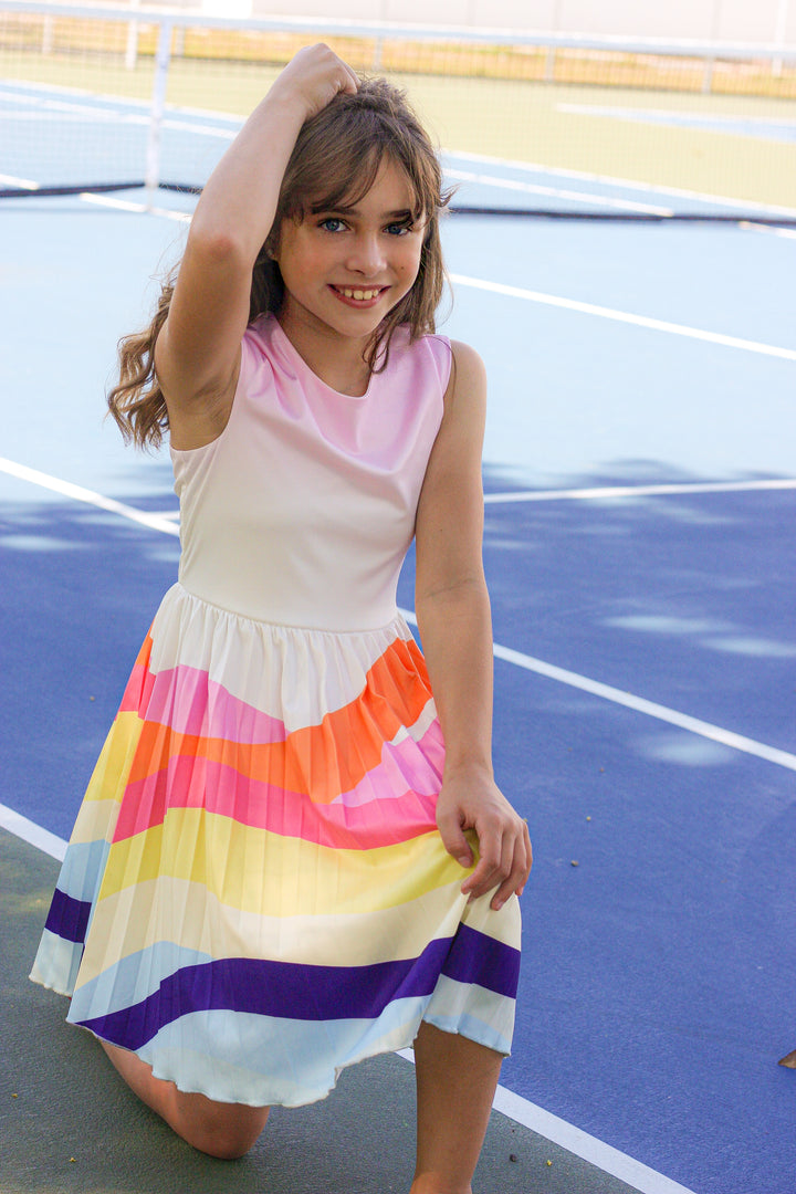 Hannah Banana Girls Colorful Wave Pleated Skater Dress