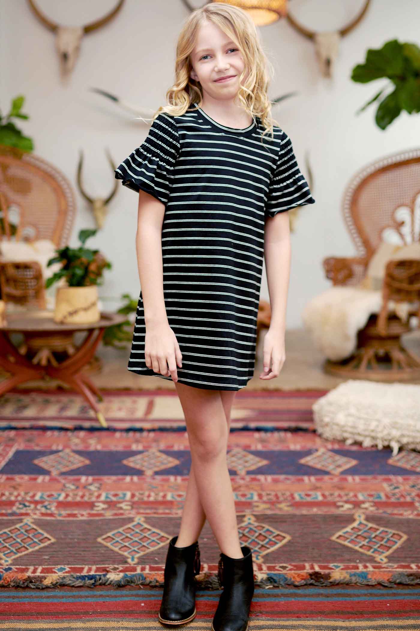 Truly Me Big Girls Ruffle Short Sleeve Striped T-shirt Dress