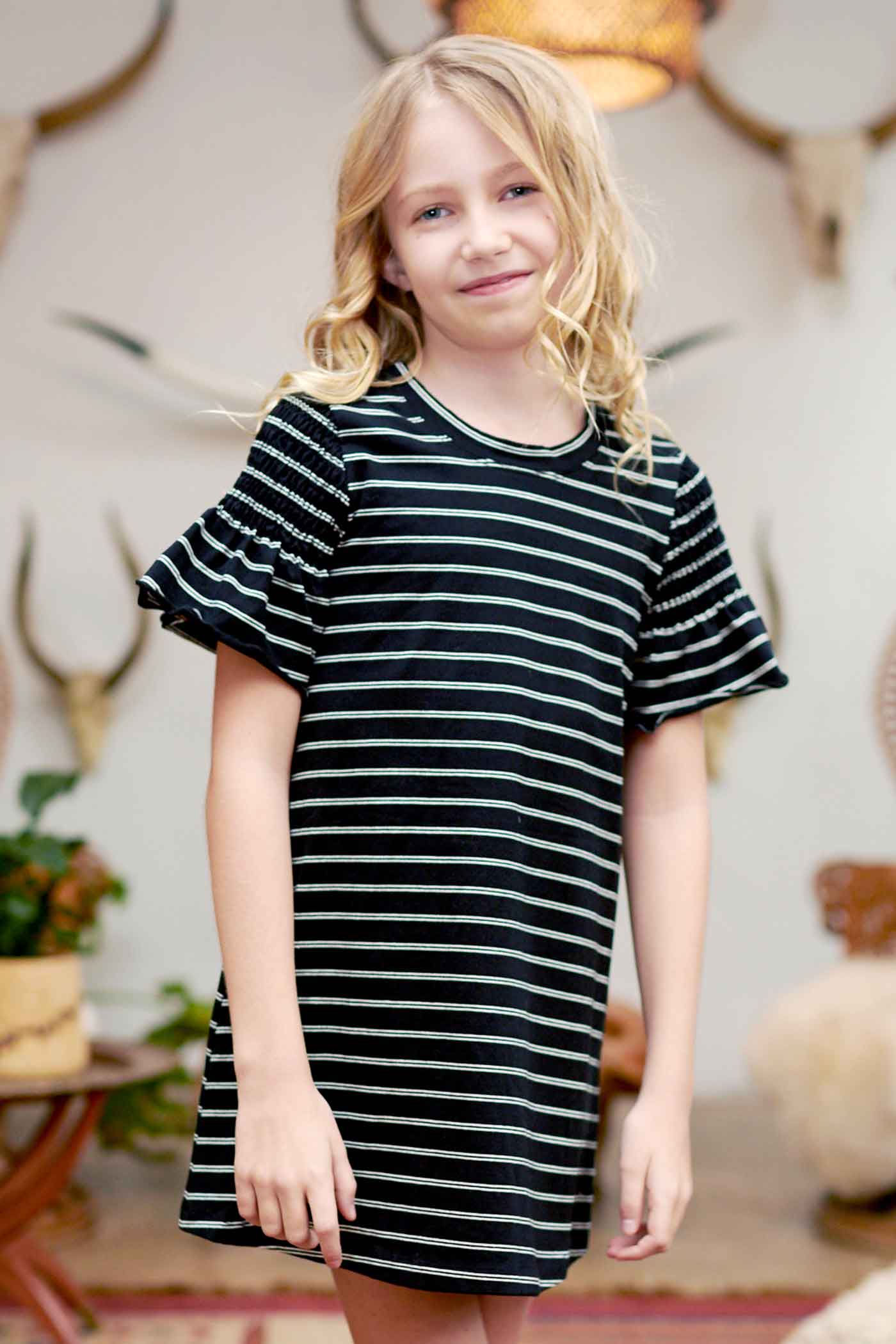 Truly Me Big Girls Ruffle Short Sleeve Striped T-shirt Dress