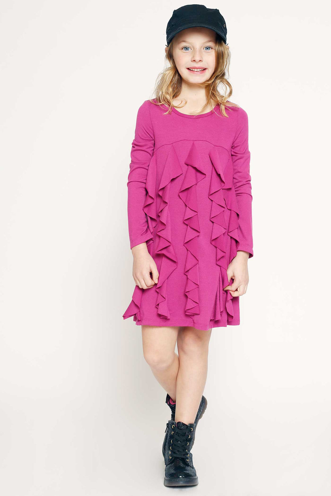 Girls Ruffled Long Sleeve Knit Dress
