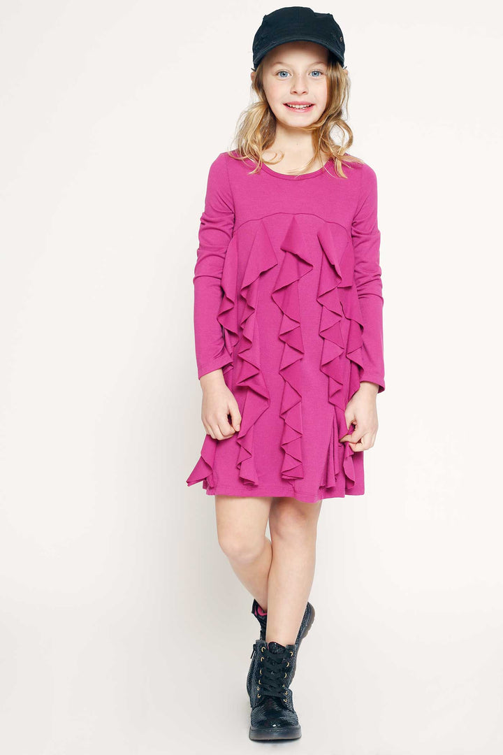Girls Ruffled Long Sleeve Knit Dress