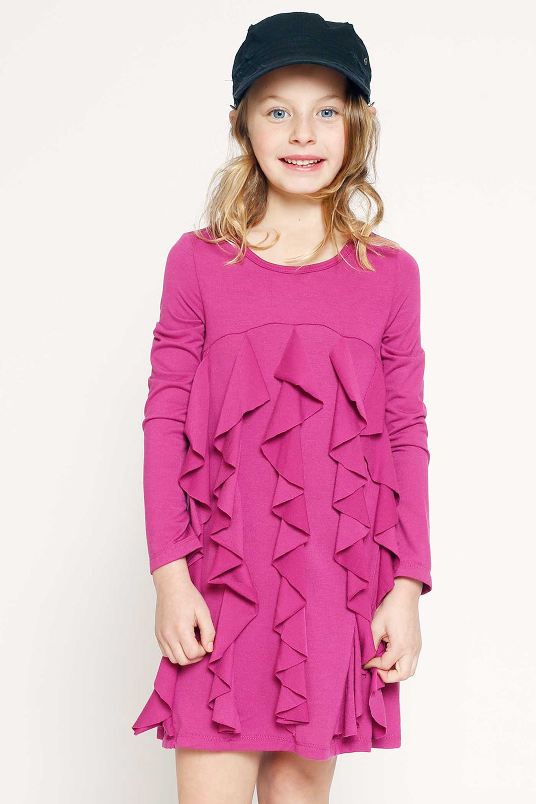Girls Ruffled Long Sleeve Knit Dress
