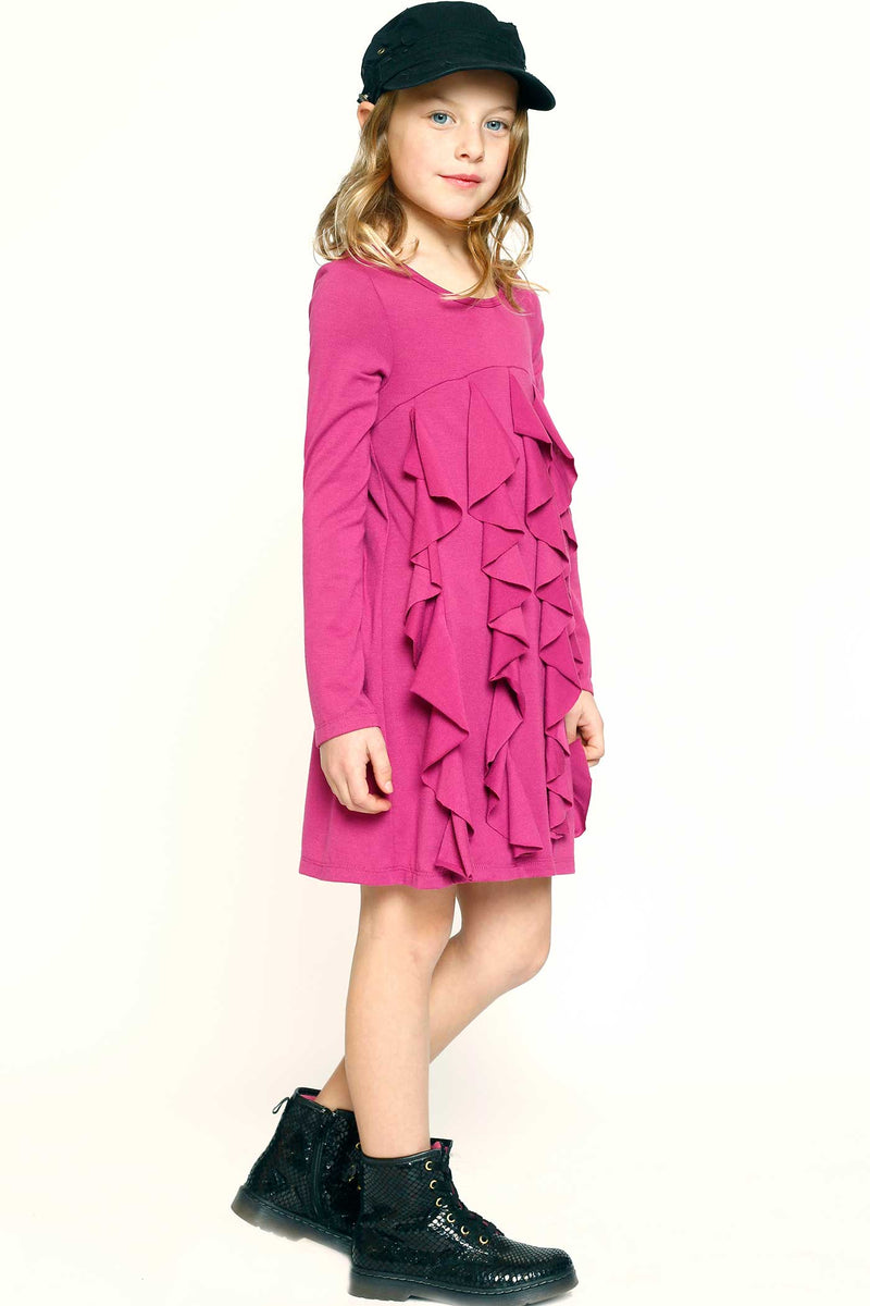 Girls Ruffled Long Sleeve Knit Dress