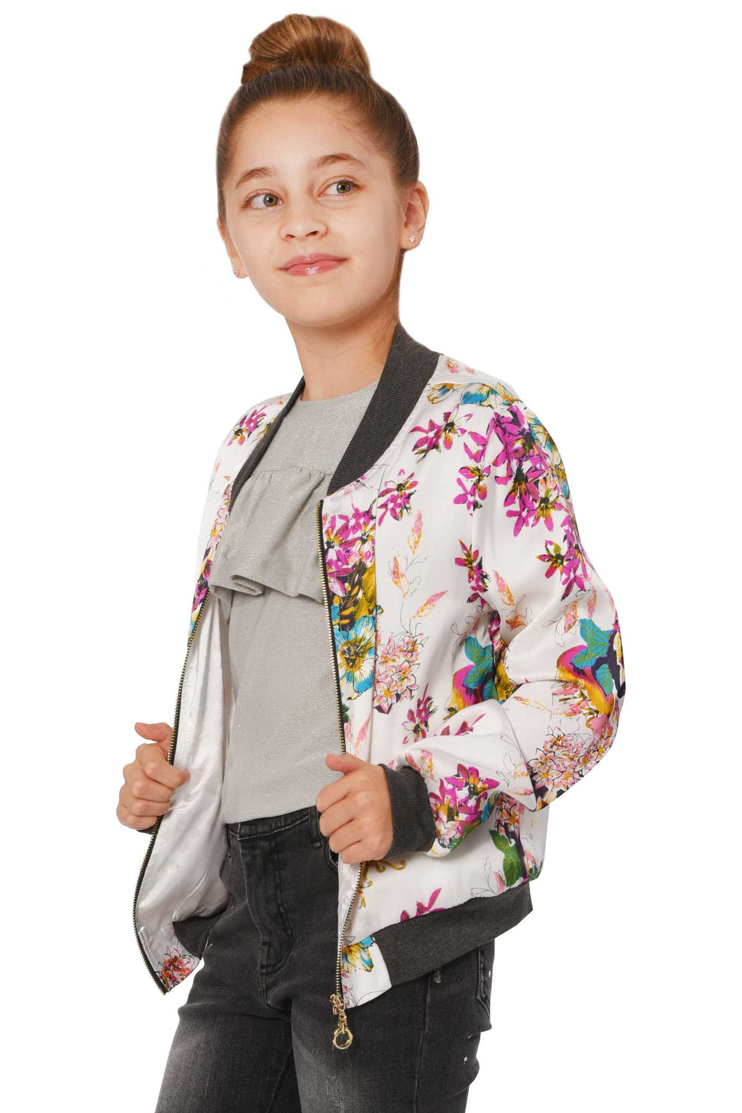 Truly Me Big Girls Floral Print Bomber Jacket