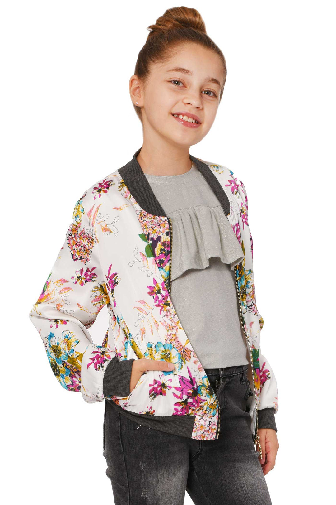 Truly Me Big Girls Floral Print Bomber Jacket