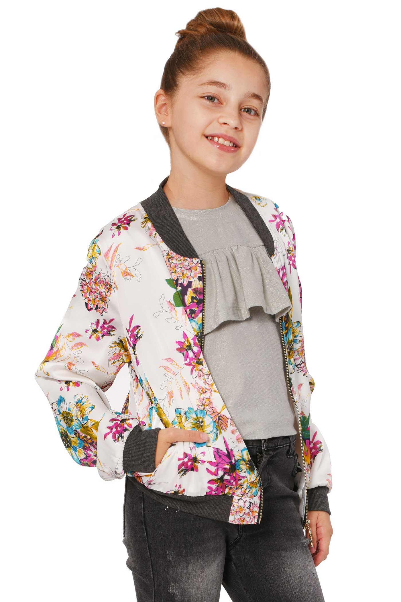 Truly Me Big Girls Floral Print Bomber Jacket