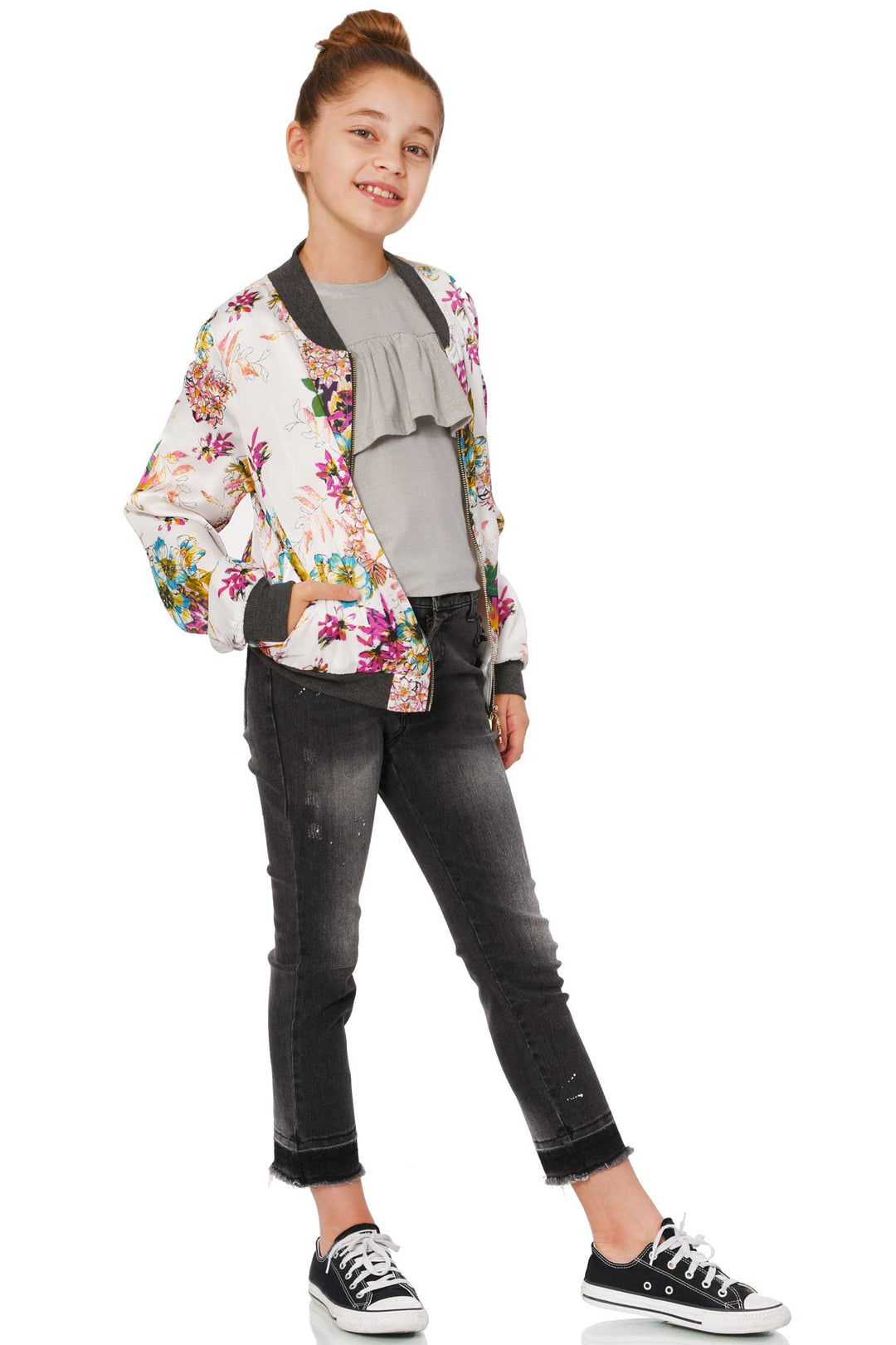 Truly Me Big Girls Floral Print Bomber Jacket