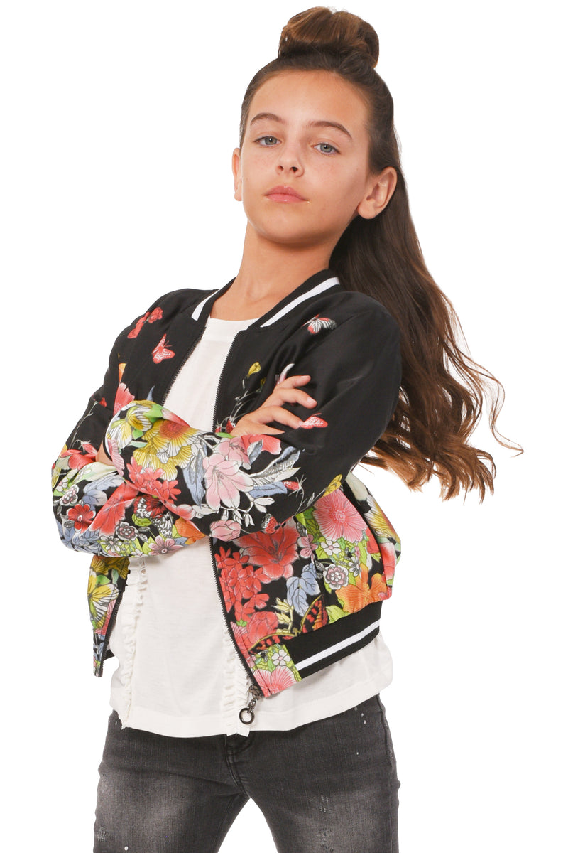 Truly Me Big Girls Floral Butterfly Theme Bomber Jacket