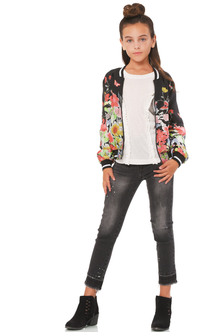 Truly Me Big Girls Floral Butterfly Theme Bomber Jacket